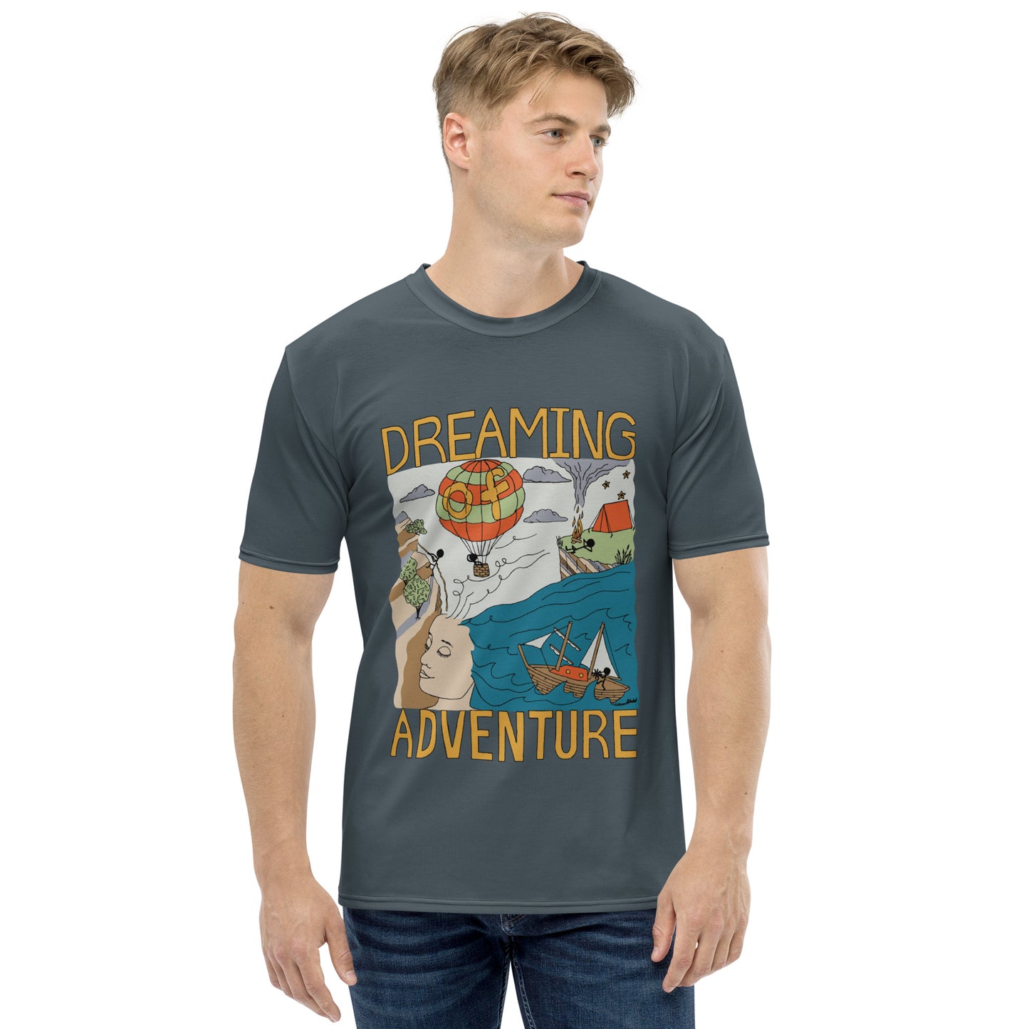 Men's Dark-Blue "Dreaming Adventure" Crew-Neck T-shirt (Size XS-2XL)