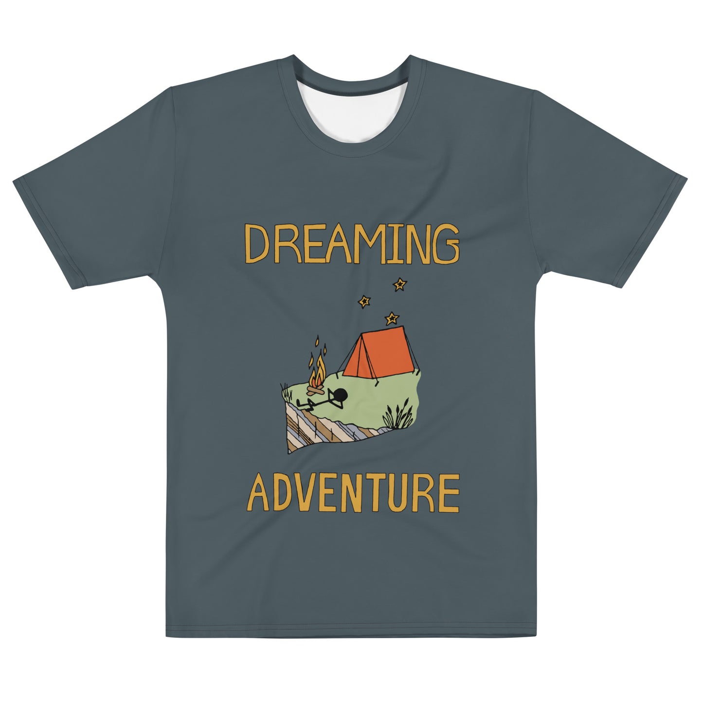 Men's Dark-Blue Camping "Dreaming Adventure" Crew-Neck T-shirt (Size XS-2XL)