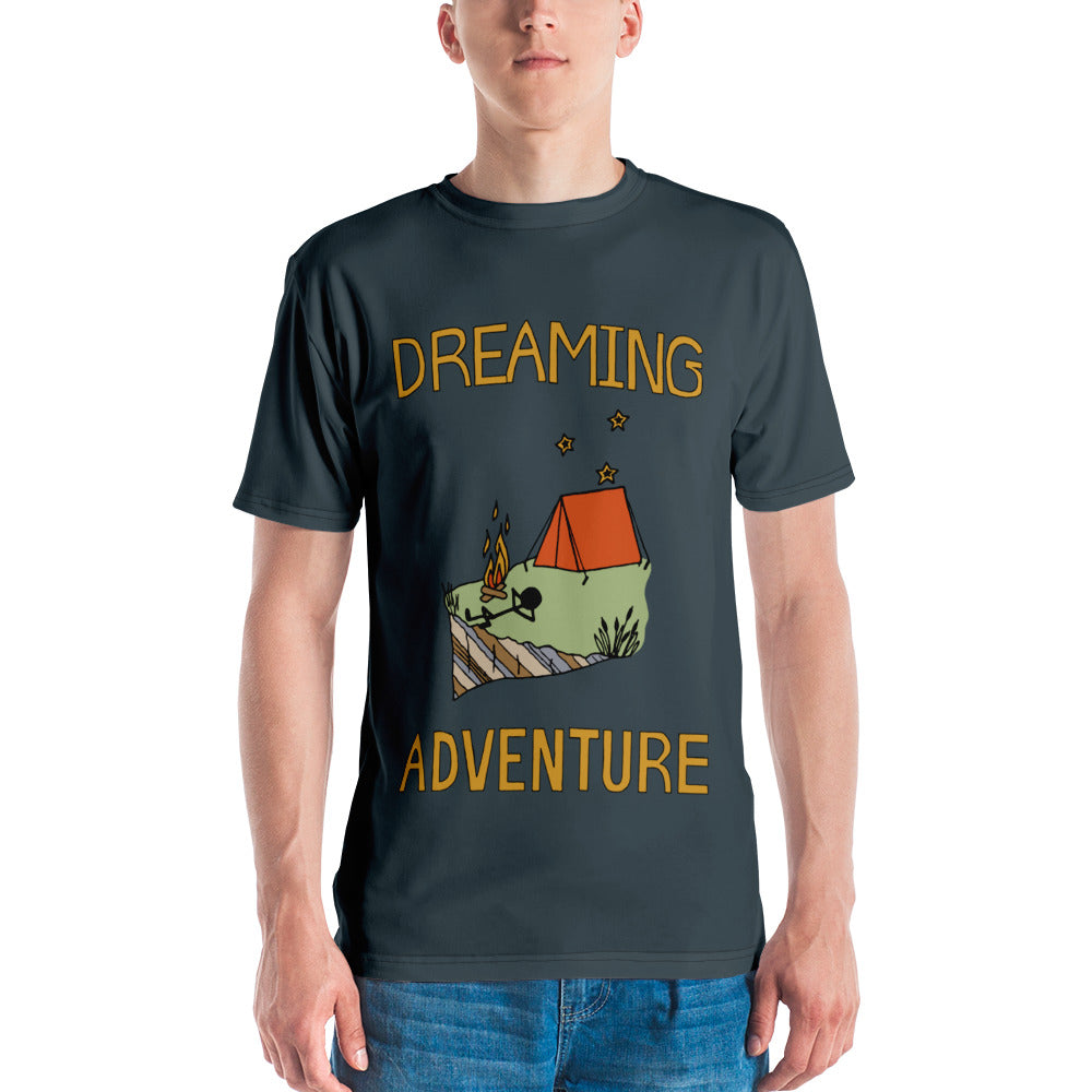 Men's Dark-Blue Camping "Dreaming Adventure" Crew-Neck T-shirt (Size XS-2XL)