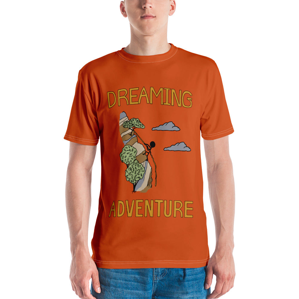 Men's Orange Climbing "Dreaming Adventure" Crew-Neck T-shirt (Size XS-2XL)