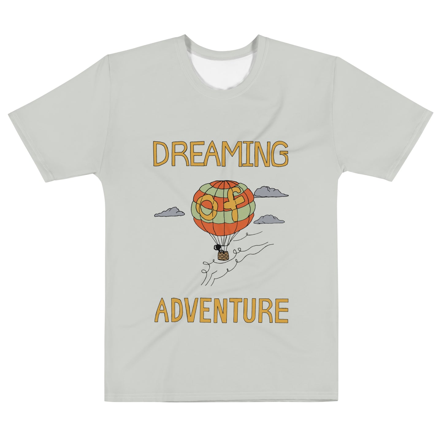 Men's Gray Hot Air Balloon "Dreaming Adventure" Crew-Neck T-shirt (Size XS-2XL)