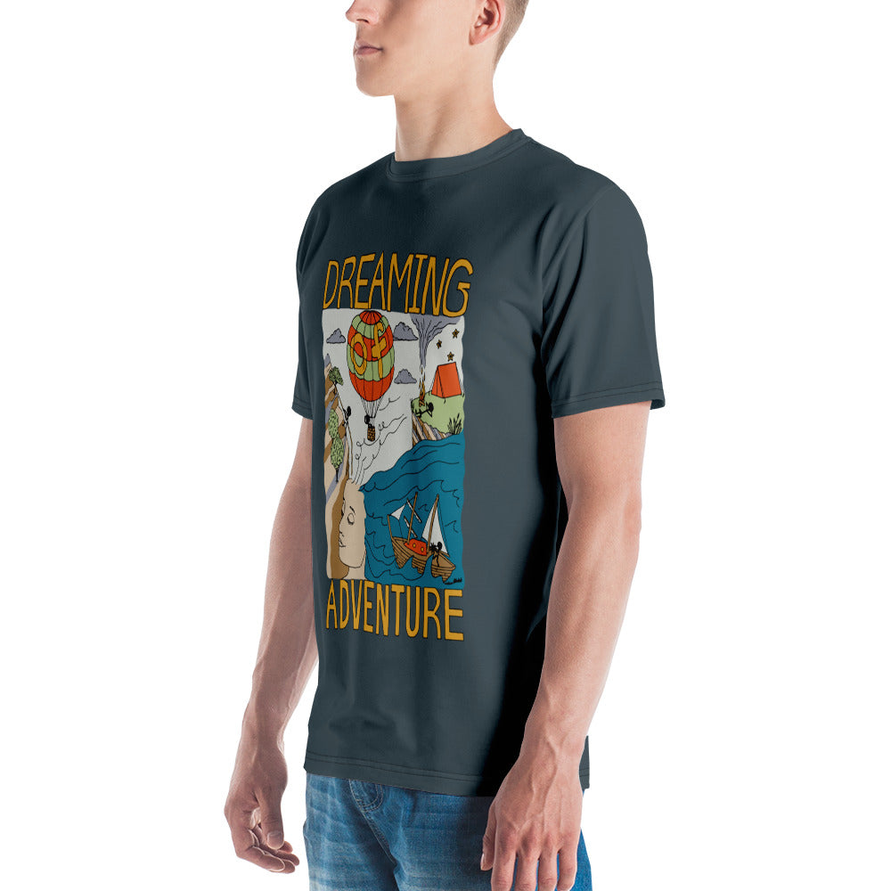 Men's Dark-Blue "Dreaming Adventure" Crew-Neck T-shirt (Size XS-2XL)