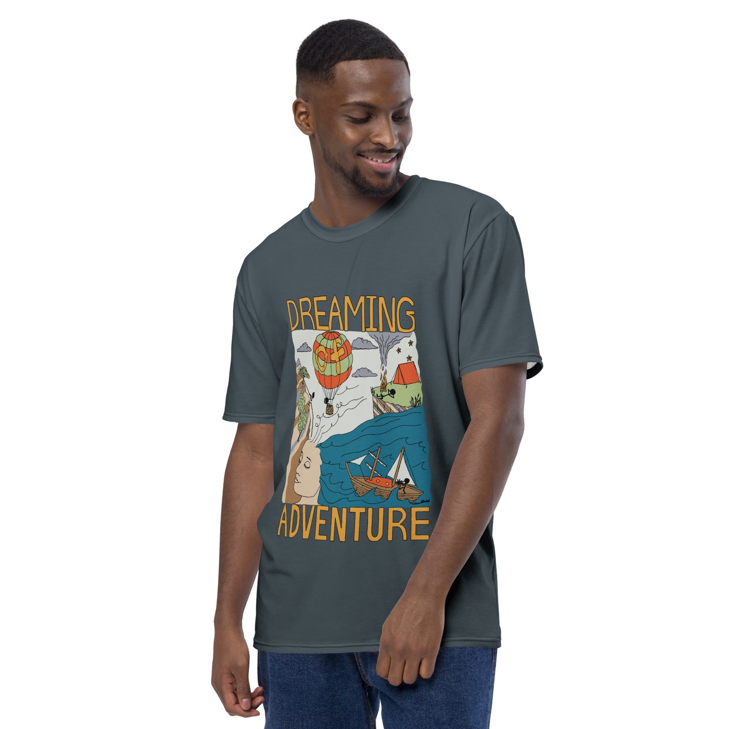 Men's Dark-Blue "Dreaming Adventure" Crew-Neck T-shirt (Size XS-2XL)