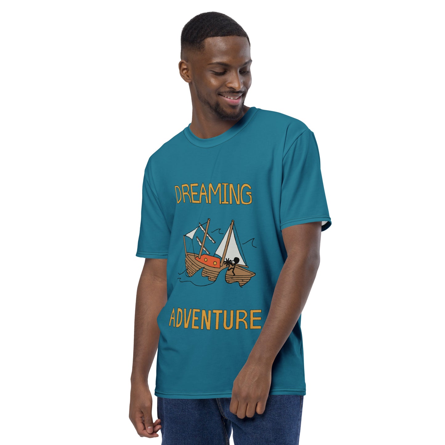 Men's Blue Sailing "Dreaming Adventure" Crew-Neck T-shirt (Size XS-2XL)