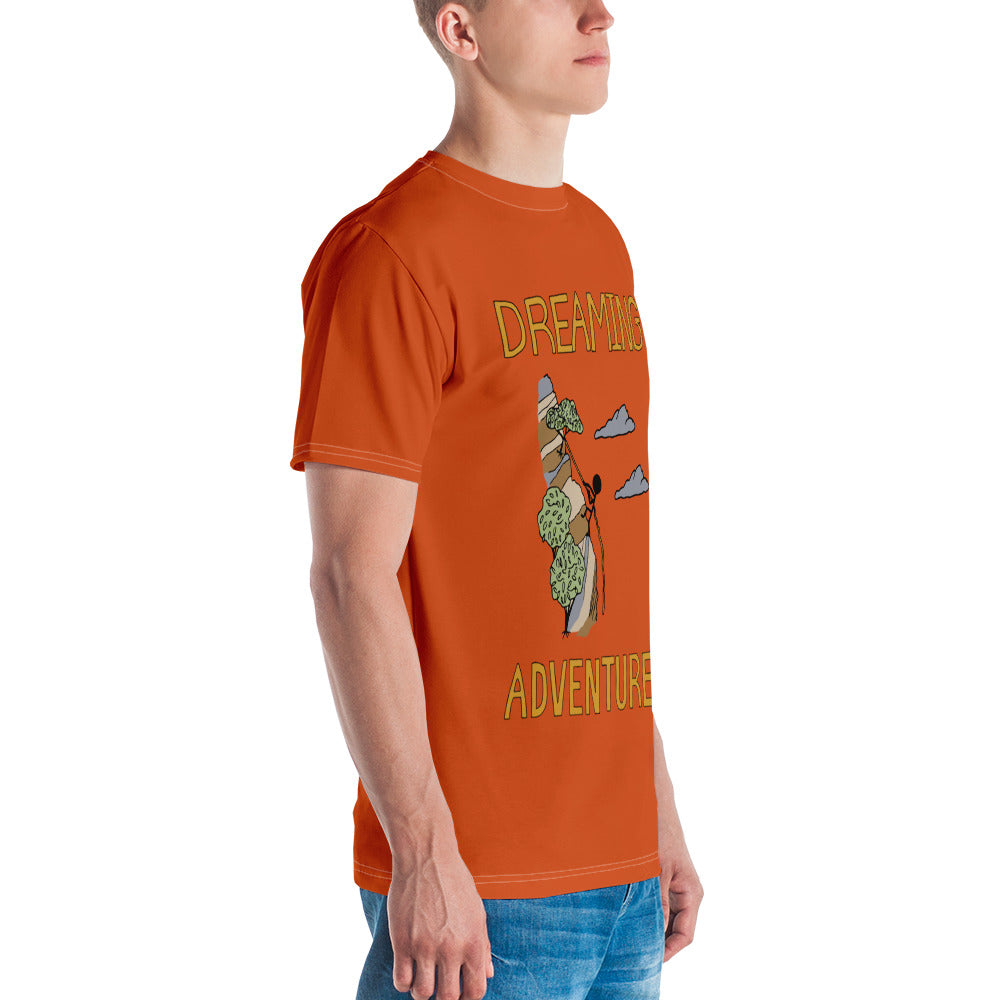 Men's Orange Climbing "Dreaming Adventure" Crew-Neck T-shirt (Size XS-2XL)