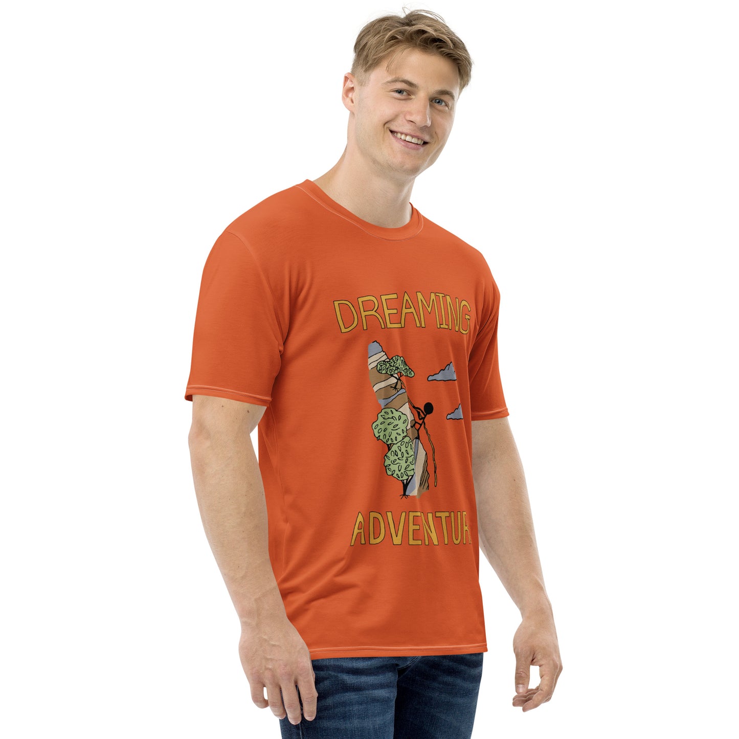 Men's Orange Climbing "Dreaming Adventure" Crew-Neck T-shirt (Size XS-2XL)