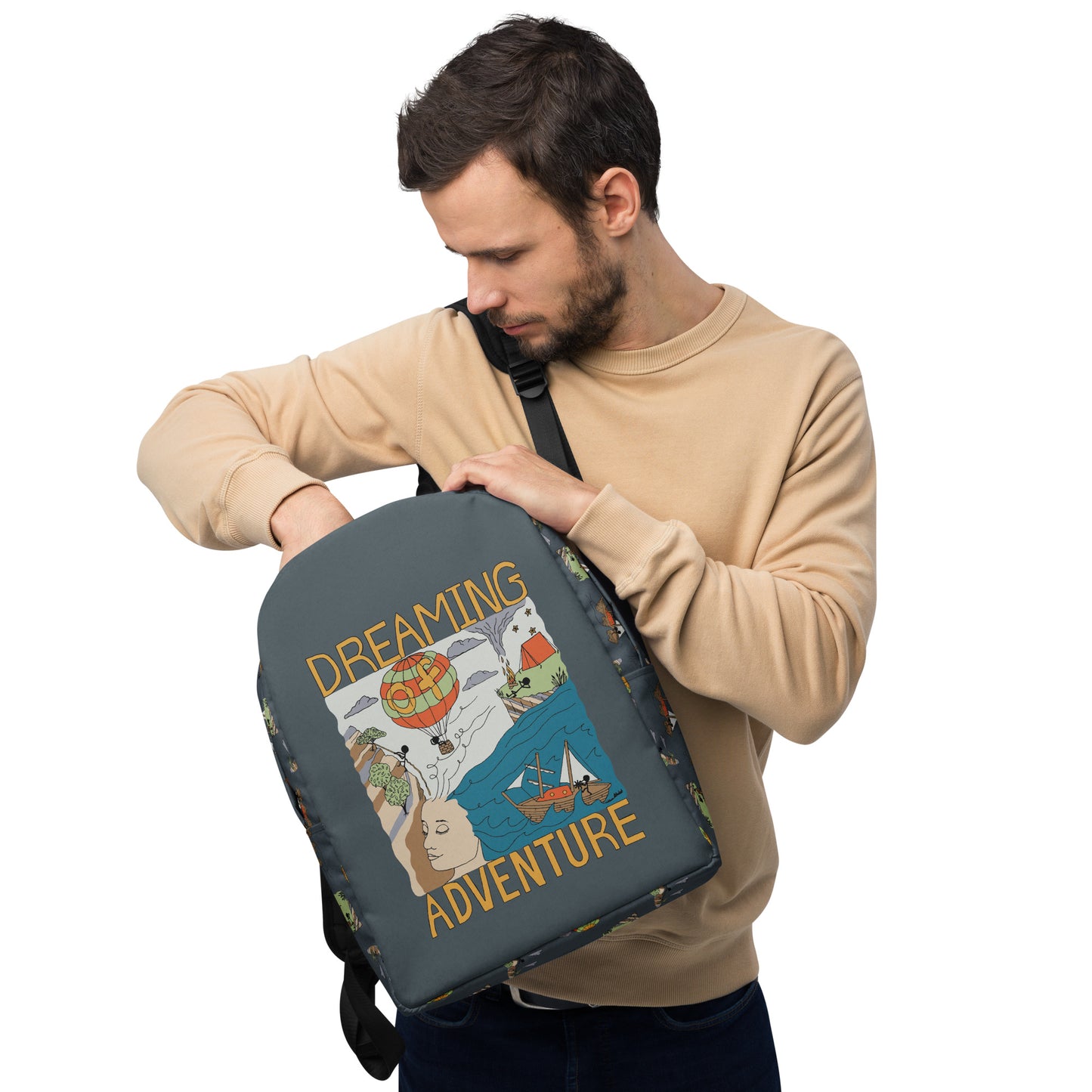 Dark-Blue "Dreaming Adventure" Minimalist Backpack