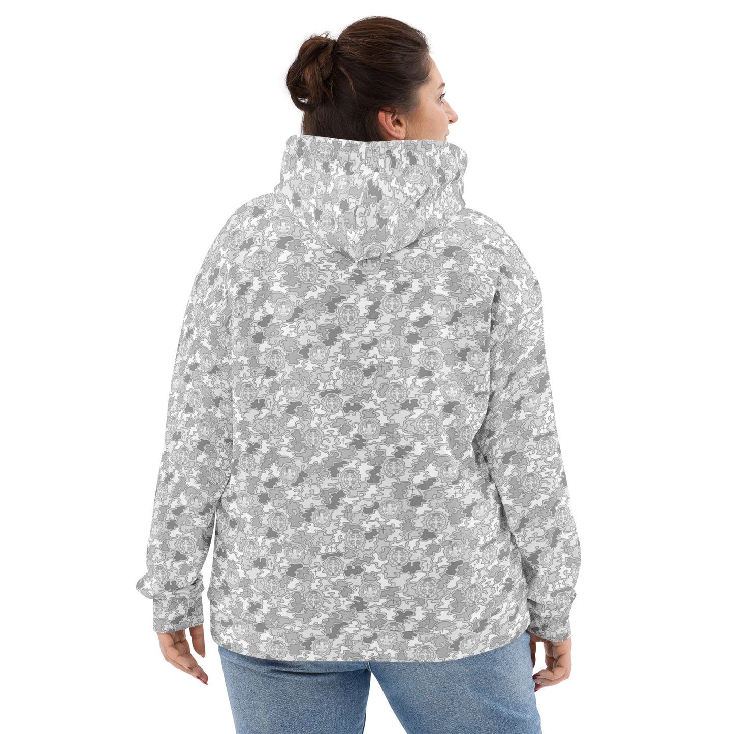 White-Gray "Catholicamouflage" Unisex Pull-over Hoodie (Size XS-6XL)