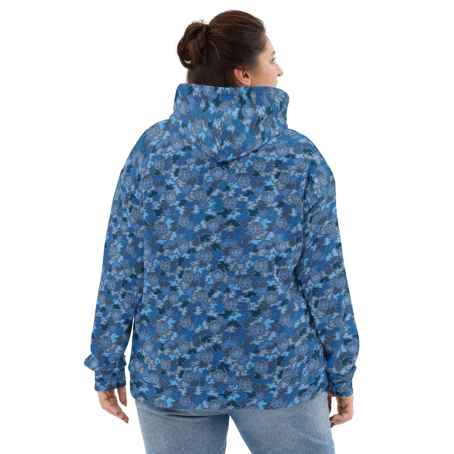 Blue "Catholicamouflage" Unisex Pull-over Hoodie (Size XS-6XL)