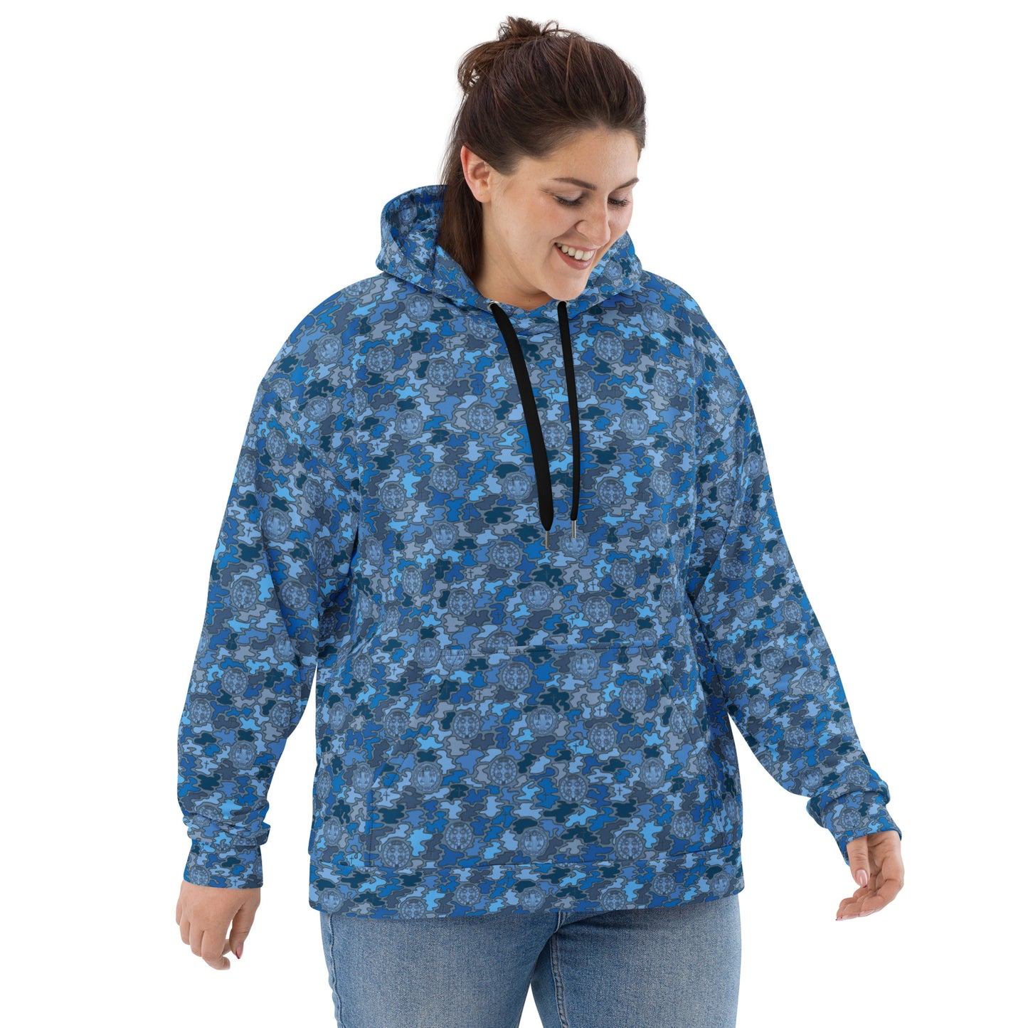 Blue "Catholicamouflage" Unisex Pull-over Hoodie (Size XS-6XL)