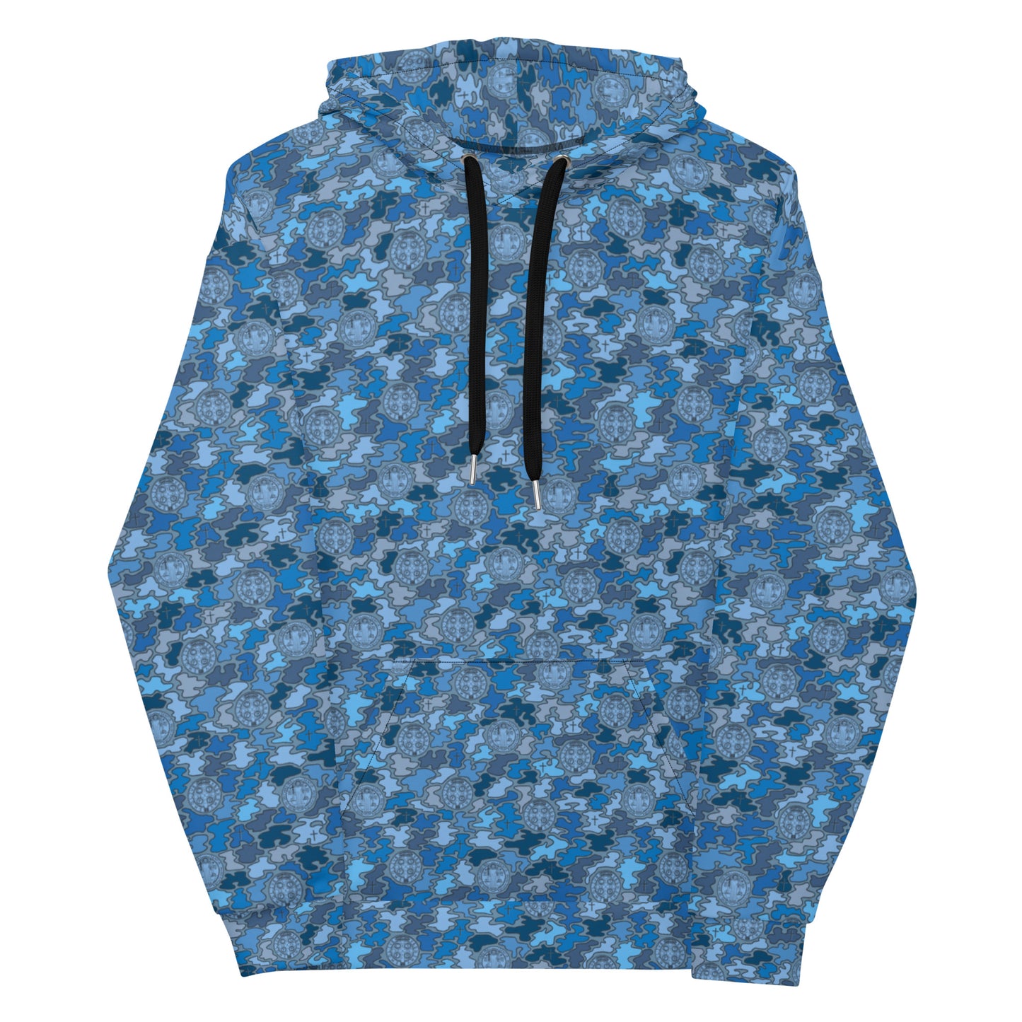 Blue "Catholicamouflage" Unisex Pull-over Hoodie (Size XS-6XL)