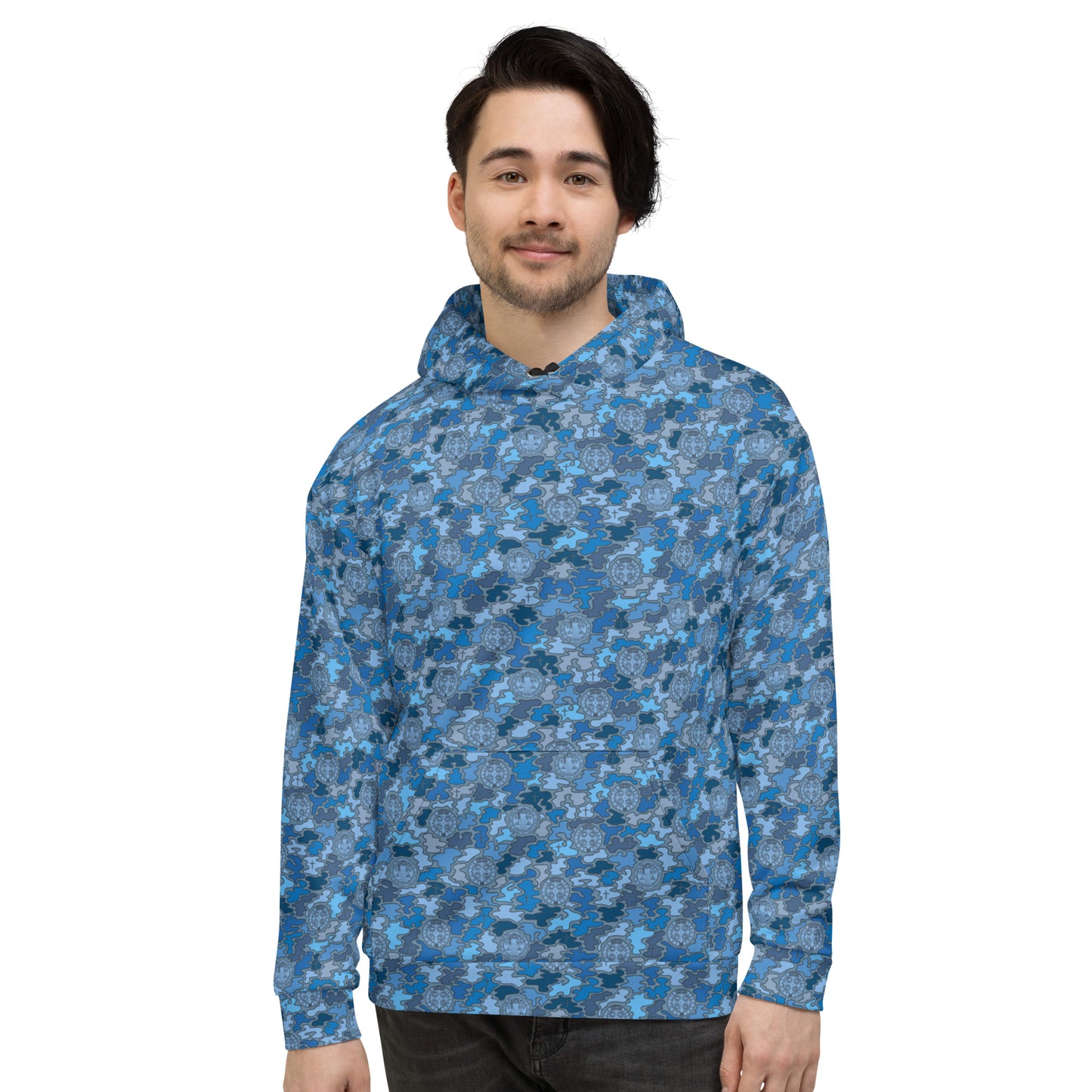 Blue "Catholicamouflage" Unisex Pull-over Hoodie (Size XS-6XL)