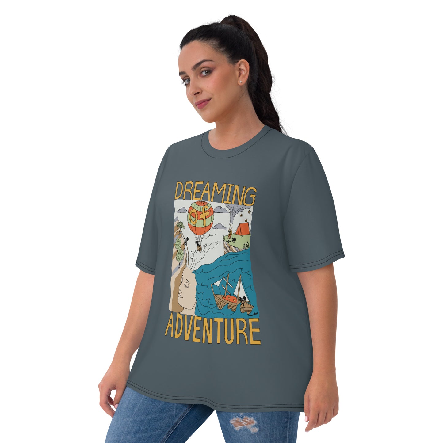 Women's Dark-Blue "Dreaming Adventure" Crew-Neck T-shirt (Size XS-2XL)