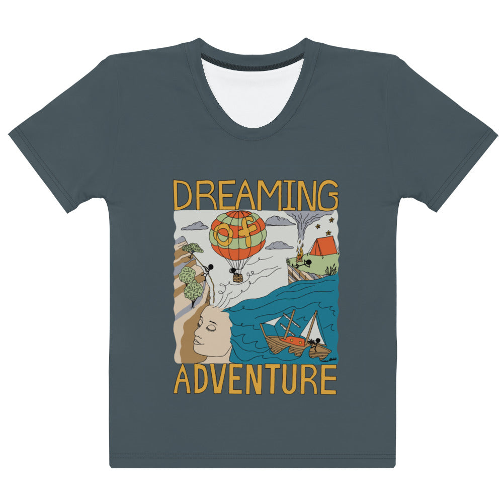 Women's Dark-Blue "Dreaming Adventure" Crew-Neck T-shirt (Size XS-2XL)