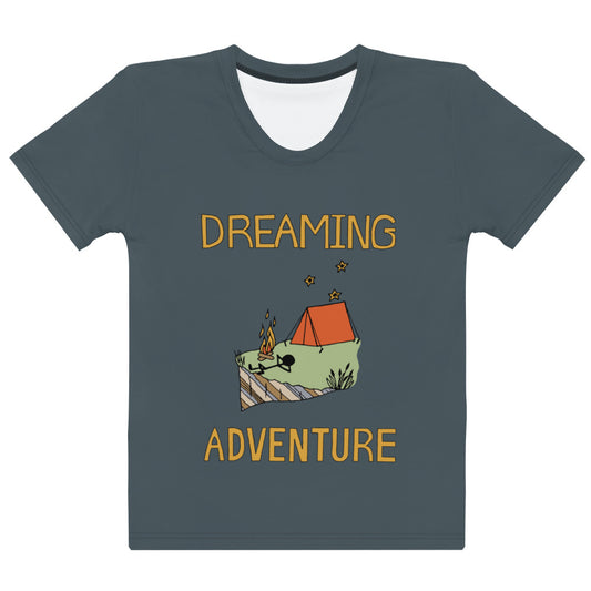 Women's Dark-Blue Camping "Dreaming Adventure" Crew-Neck T-shirt (Size XS-2XL)