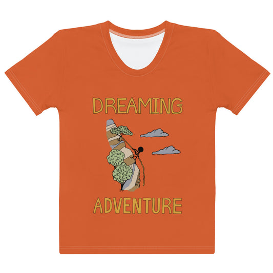 Women's Orange Climbing "Dreaming Adventure" Crew-Neck T-shirt (Size XS-2XL)