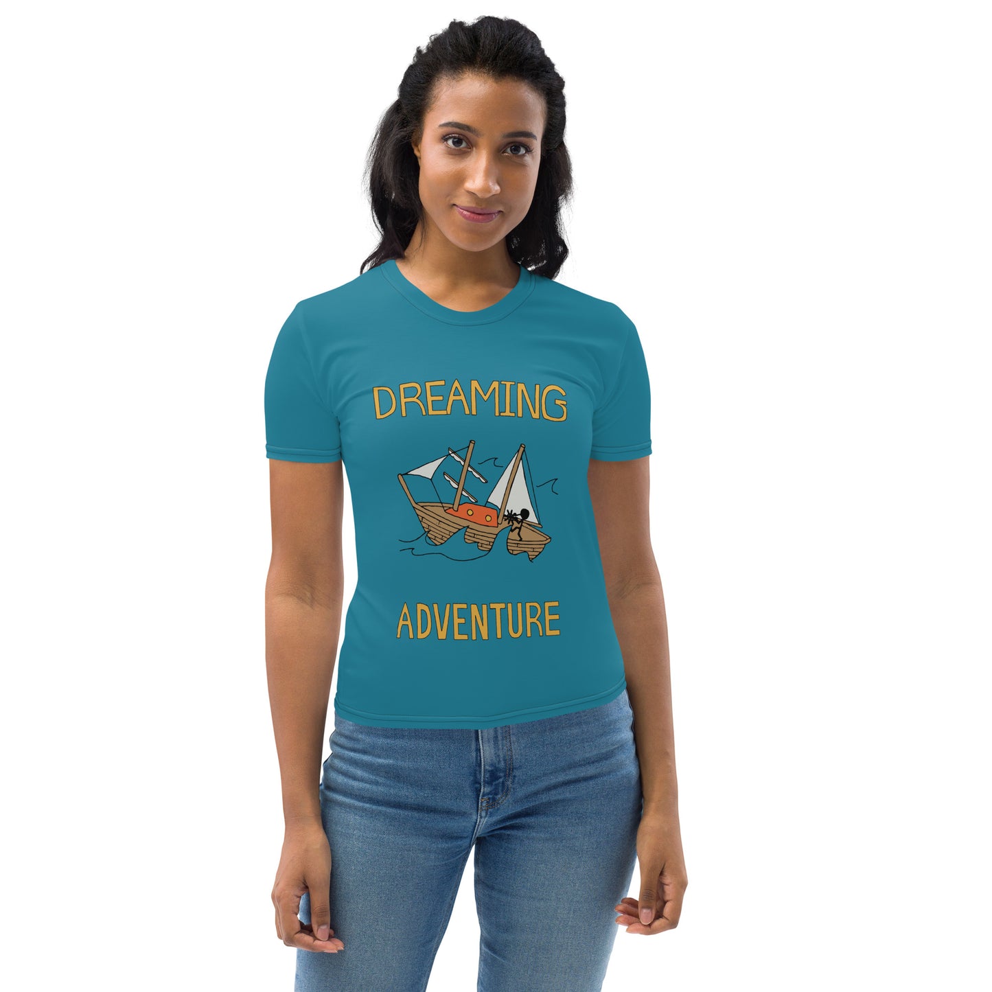 Women's Blue Sailing "Dreaming Adventure" Crew-Neck T-shirt (Size XS-2XL)