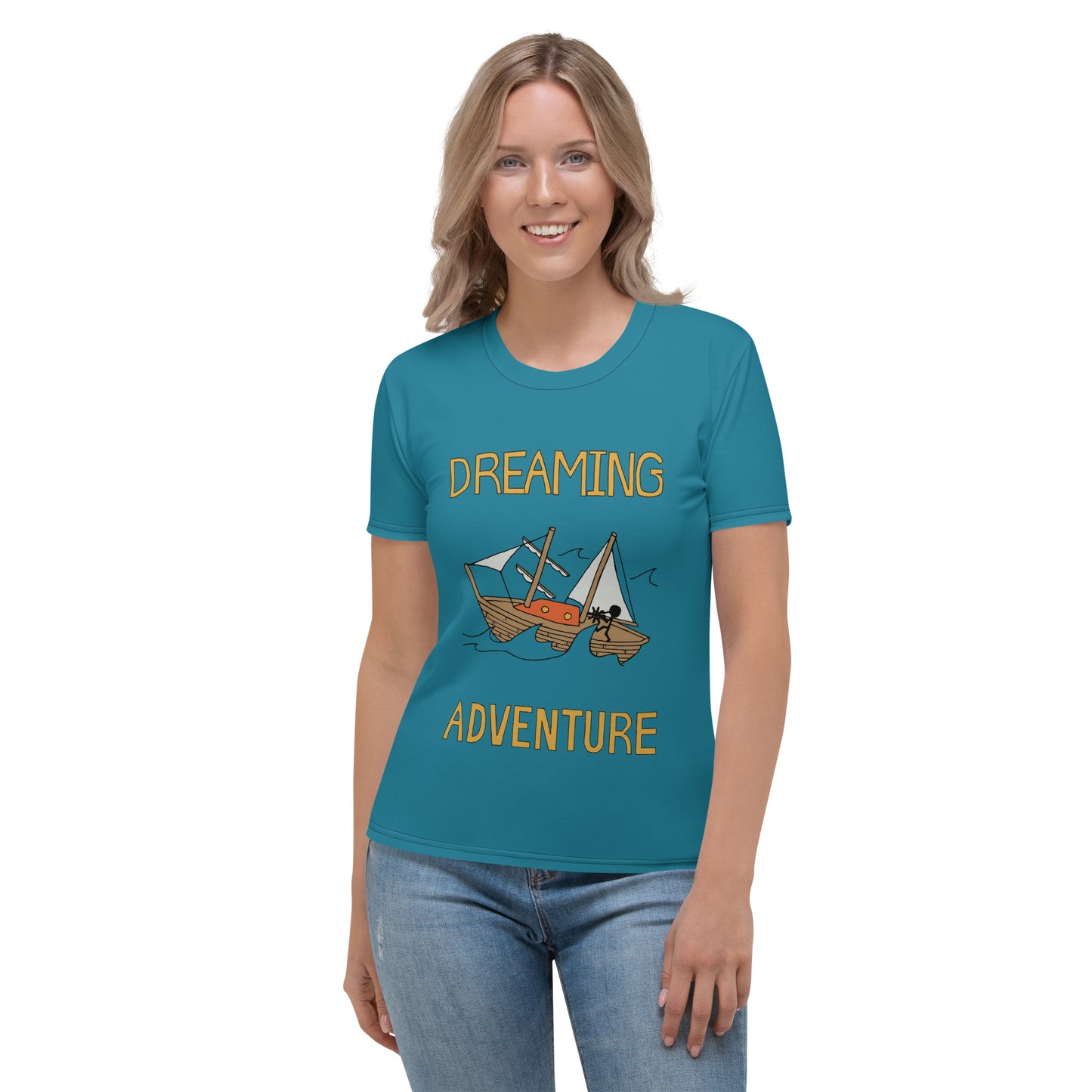 Women's Blue Sailing "Dreaming Adventure" Crew-Neck T-shirt (Size XS-2XL)