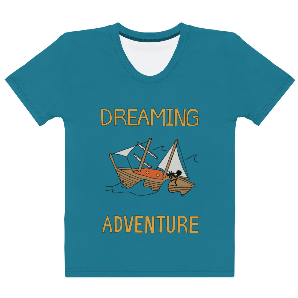 Women's Blue Sailing "Dreaming Adventure" Crew-Neck T-shirt (Size XS-2XL)