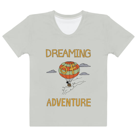 Women's Gray Hot Air Balloon "Dreaming Adventure" Crew-Neck T-shirt (Size XS-2XL)