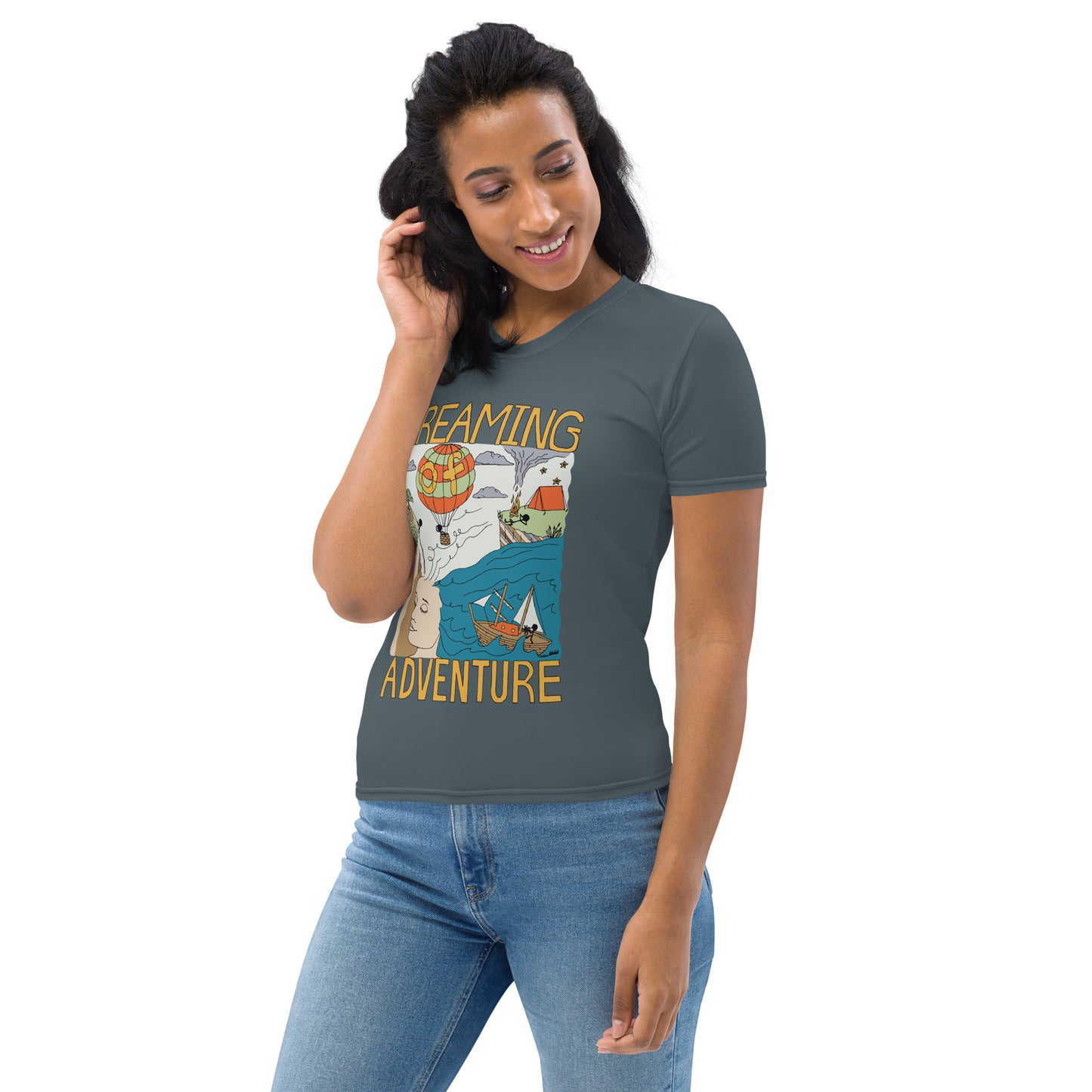 Women's Dark-Blue "Dreaming Adventure" Crew-Neck T-shirt (Size XS-2XL)