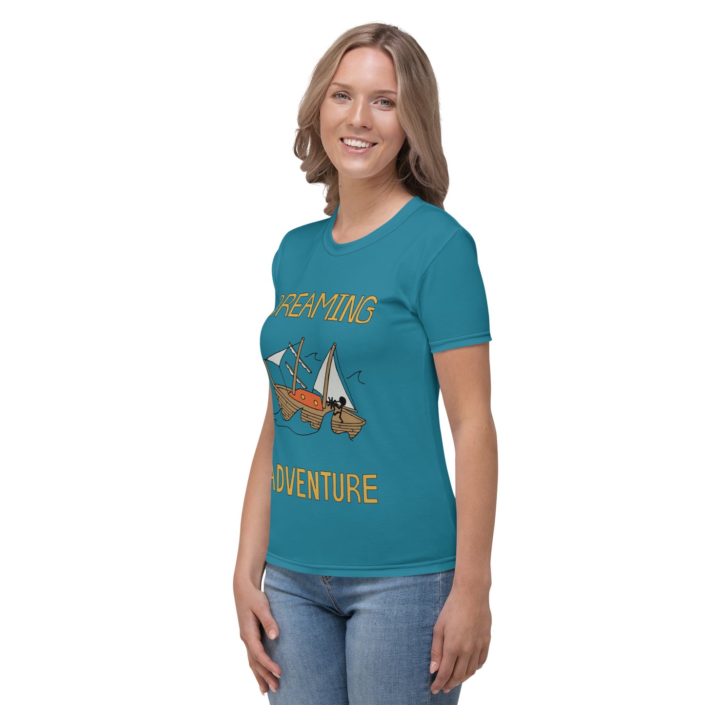 Women's Blue Sailing "Dreaming Adventure" Crew-Neck T-shirt (Size XS-2XL)