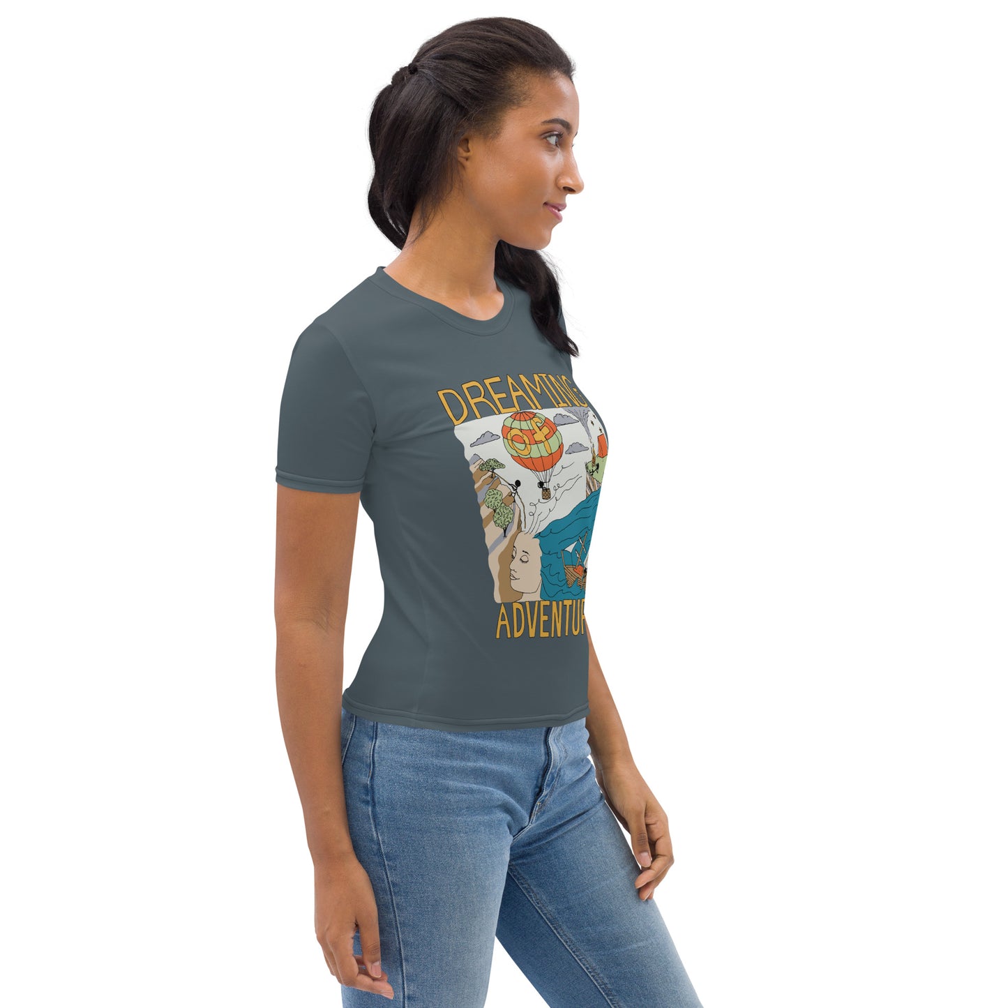 Women's Dark-Blue "Dreaming Adventure" Crew-Neck T-shirt (Size XS-2XL)