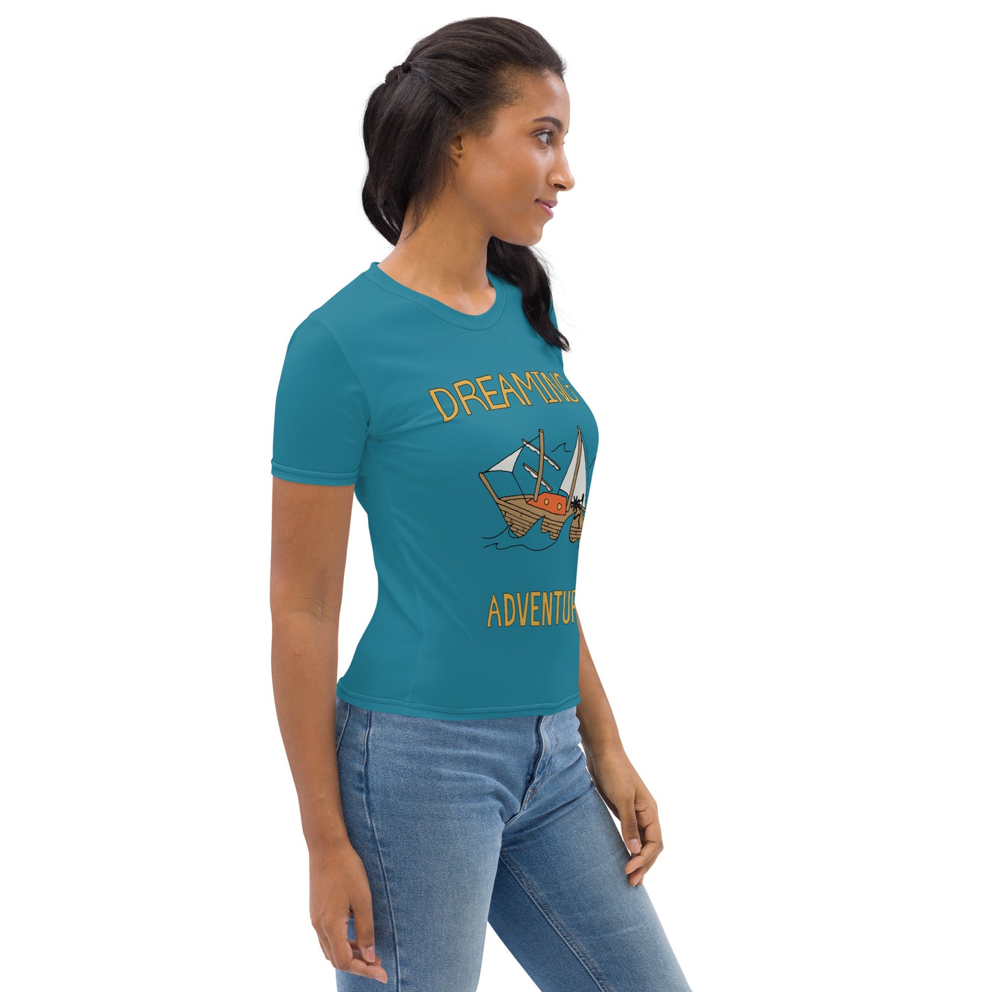 Women's Blue Sailing "Dreaming Adventure" Crew-Neck T-shirt (Size XS-2XL)