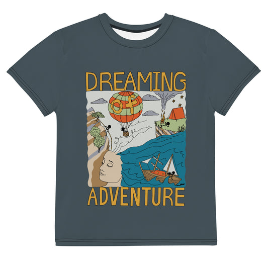 Youth Dark-Blue "Dreaming Adventure" Short-Sleeved Crew Neck T-shirt (Size 8-20)