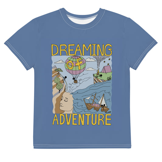 Youth Lavender-Blue "Dreaming Adventure" Short-sleeved Crew Neck T-shirt (Size 8-20)