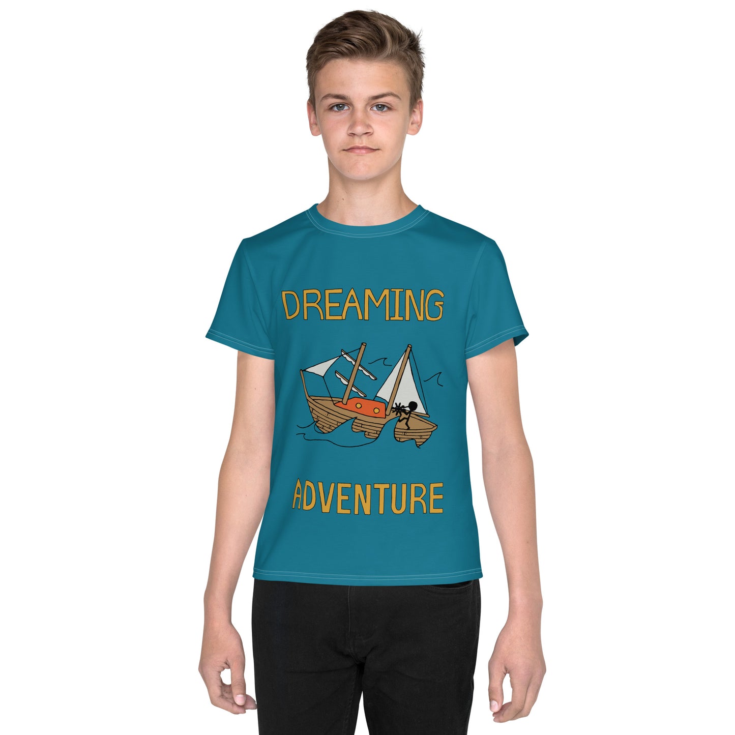 Youth Blue Sailing "Dreaming Adventure" Short-Sleeved Crew Neck T-shirt (Size 8-20)