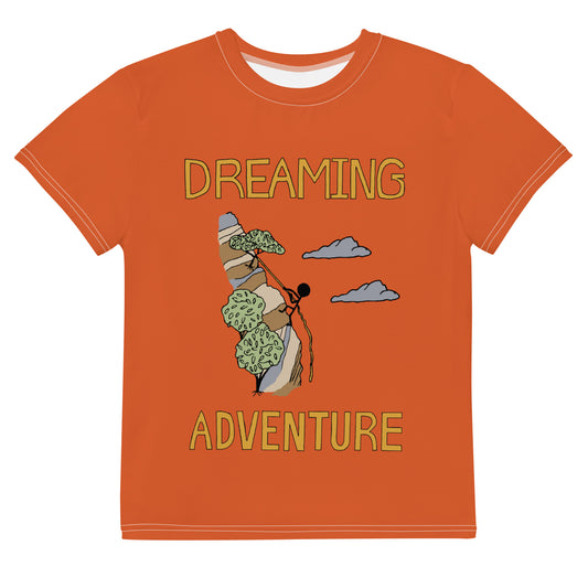 Youth Orange Climbing "Dreaming Adventure" Short-Sleeved Crew Neck T-shirt  (Size 8-20)