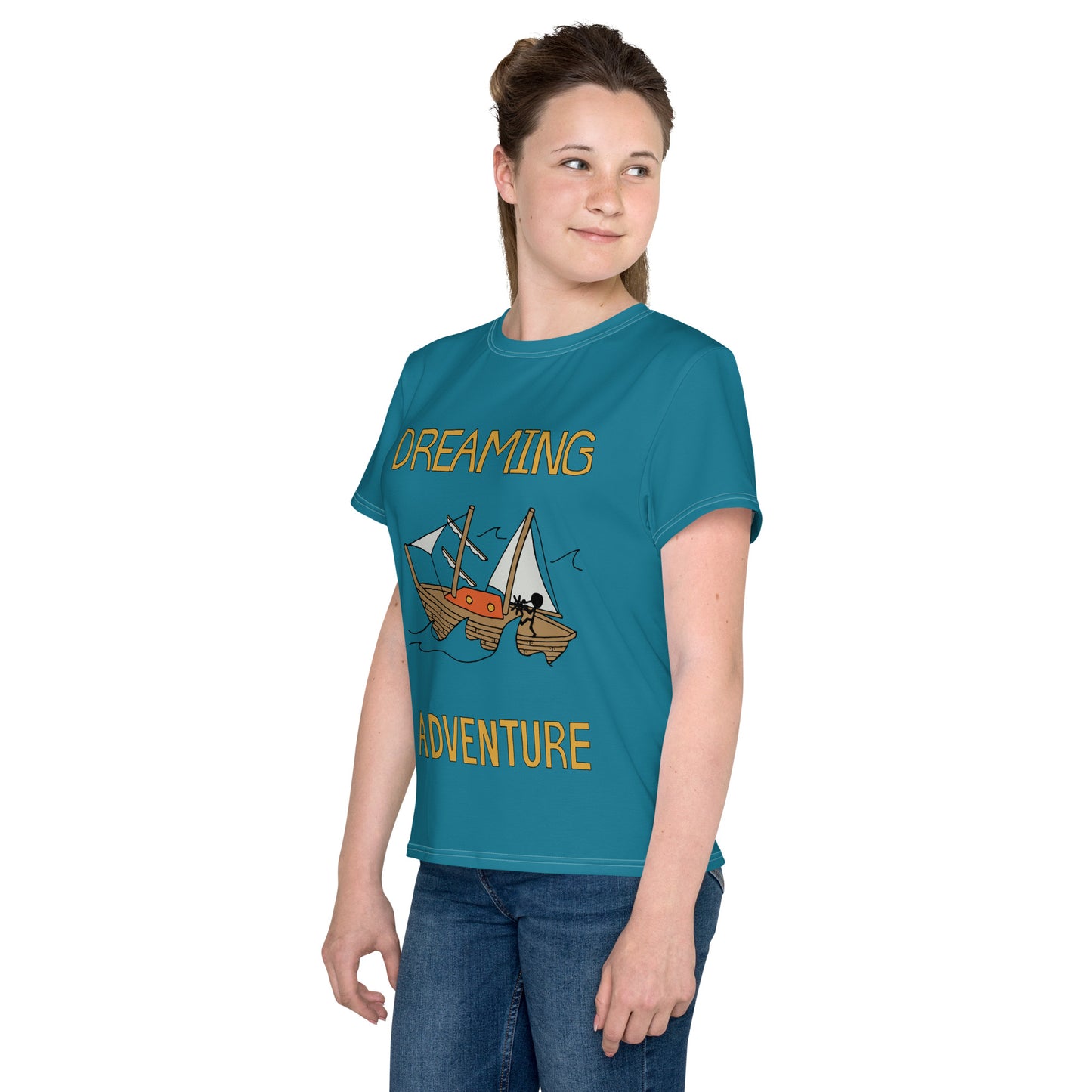 Youth Blue Sailing "Dreaming Adventure" Short-Sleeved Crew Neck T-shirt (Size 8-20)