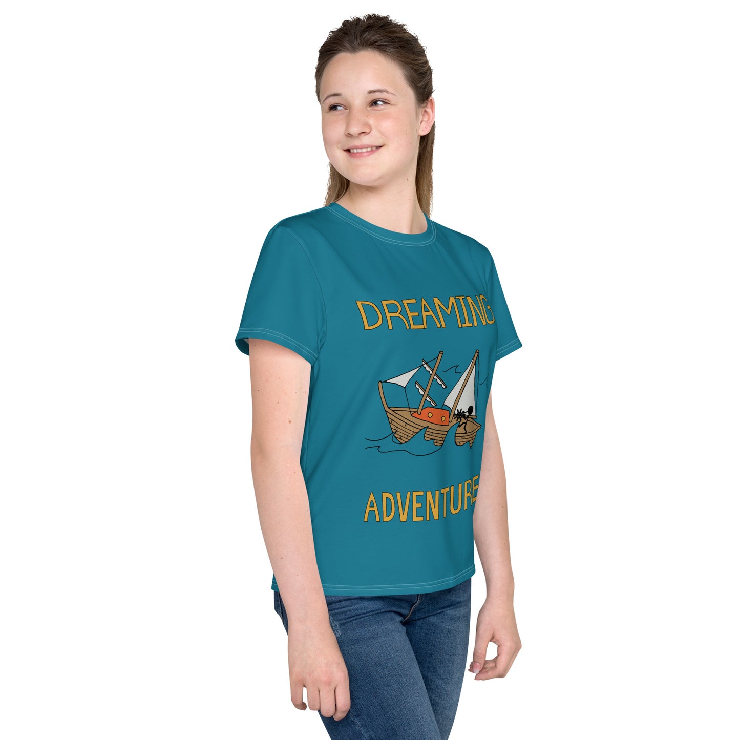 Youth Blue Sailing "Dreaming Adventure" Short-Sleeved Crew Neck T-shirt (Size 8-20)