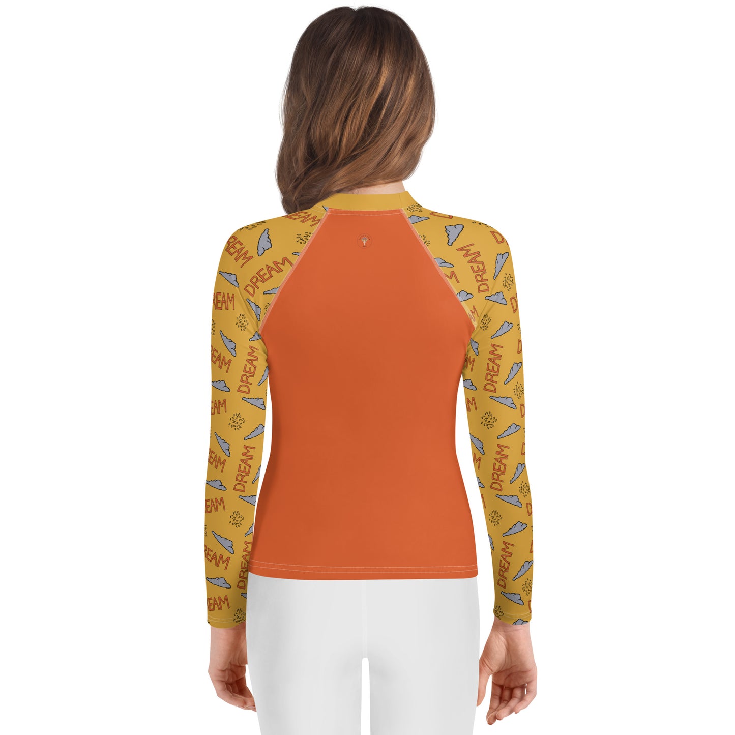 Youth Yellow/Orange Climbing "Dreaming Adventure" Long-Sleeved Rash Guard Shirt (Size 8-20)