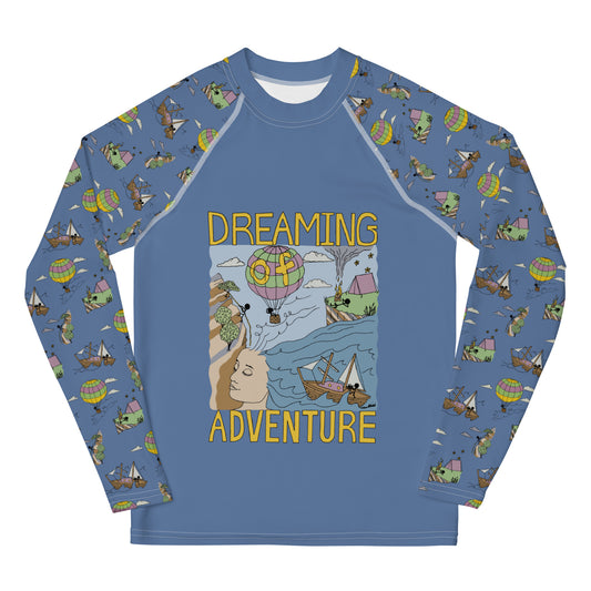 Youth Lavender-Blue "Dreaming Adventure" Long-Sleeved Rash Guard Shirt (Size 8-20)