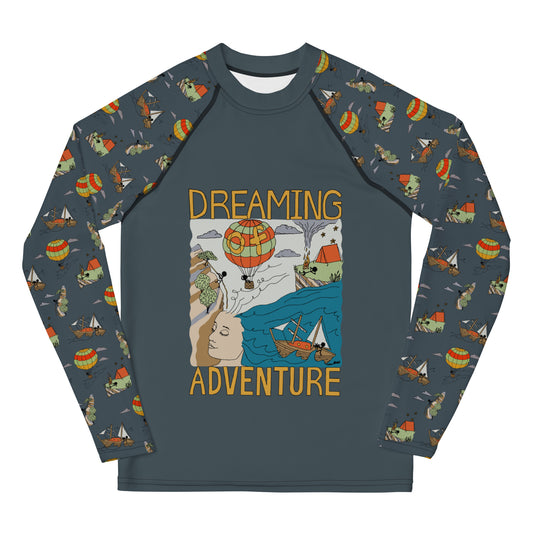 Youth Dark-Blue "Dreaming Adventure" Long-Sleeved Rash Guard Shirt (Size 8-20)