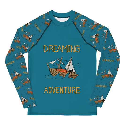 Youth Blue Sailing "Dreaming Adventure" Long-sleeved Rash Guard Shirt (Size 8-20)