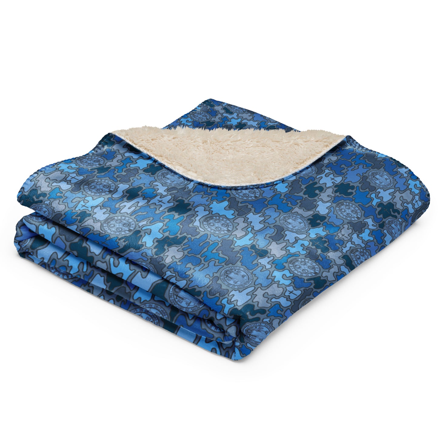 Blue "Catholicamouflage" Sherpa Blanket (60"x80")