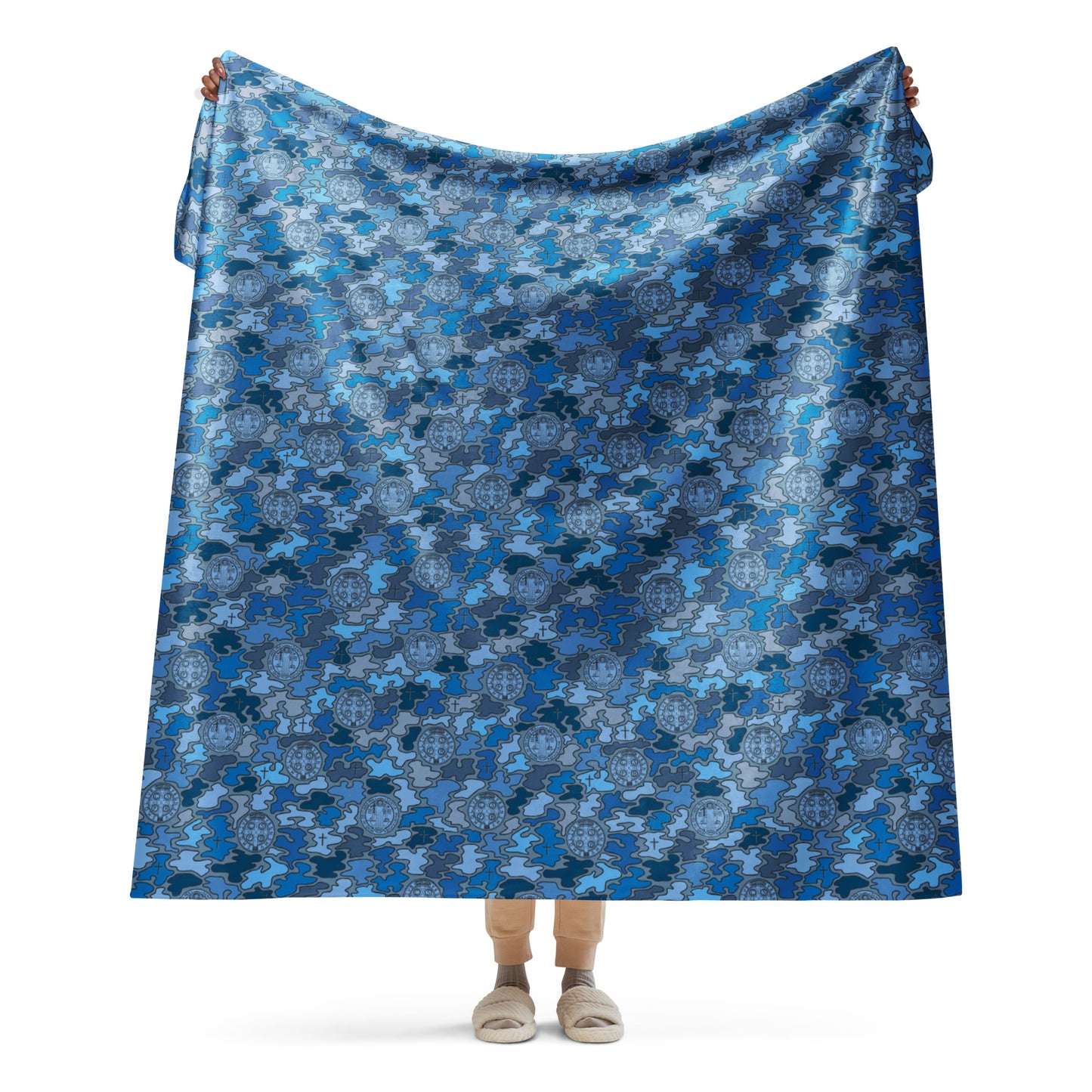 Blue "Catholicamouflage" Sherpa Blanket (60"x80")