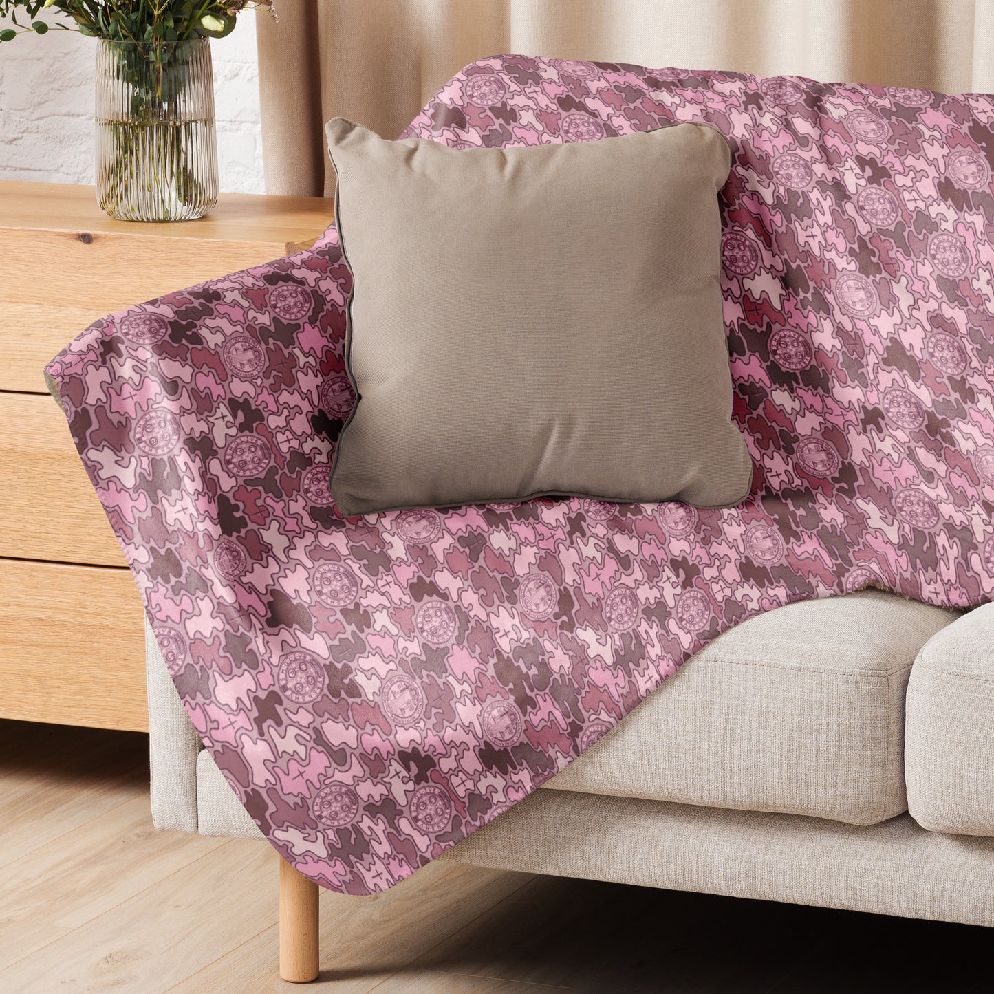 Pink "Catholicamouflage" Sherpa Blanket (60"x80")