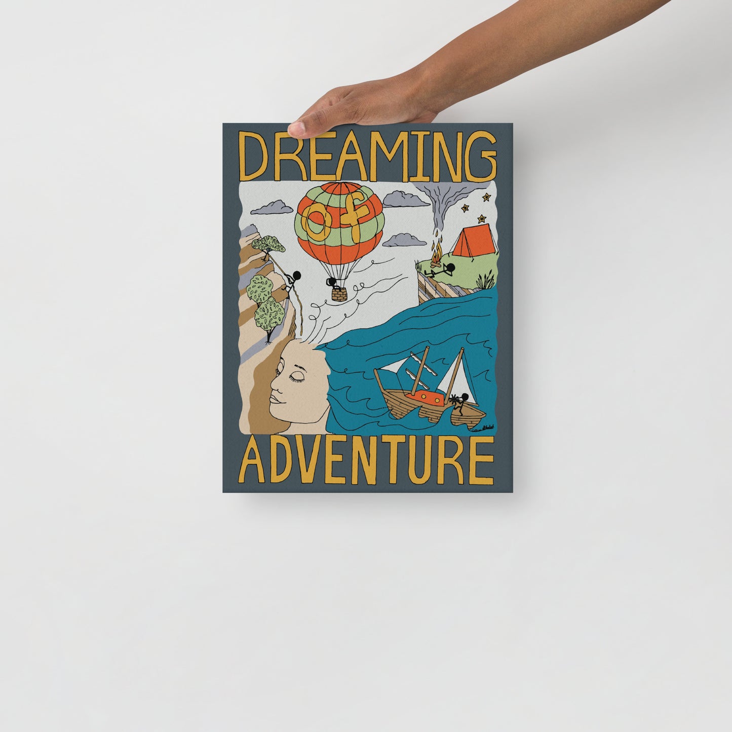 Dark-Blue "Dreaming Adventure" Thin Canvas Print (11"x13")