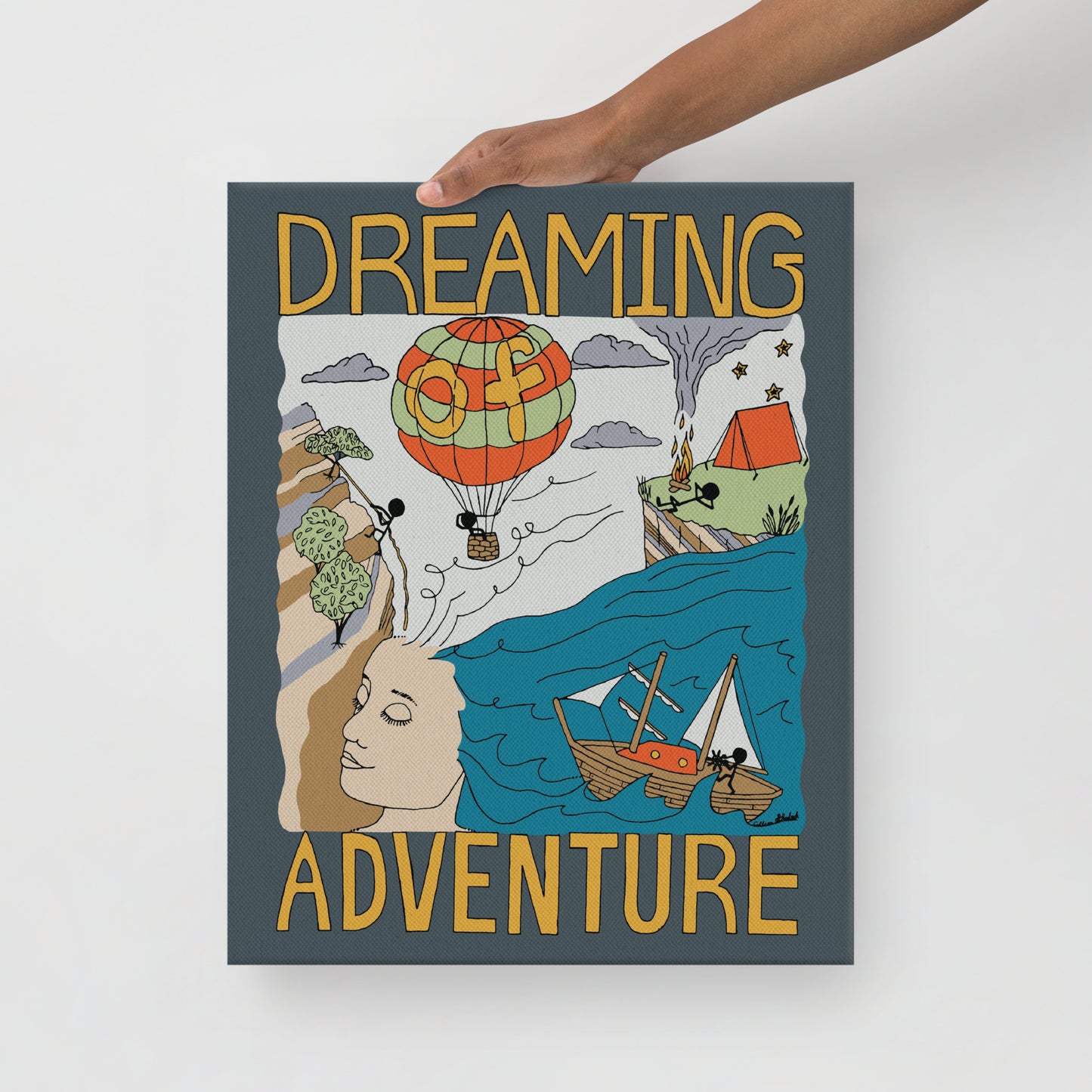 Dark-Blue "Dreaming Adventure" Thin Canvas Print (16"x20")